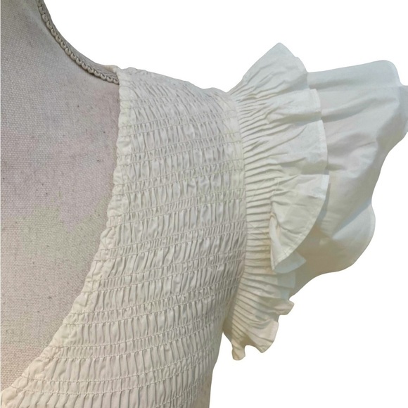 Sea NY white flutter sleeve cotton mini dress tiered skirt smocked bodice sz 4 - Picture 7 of 12